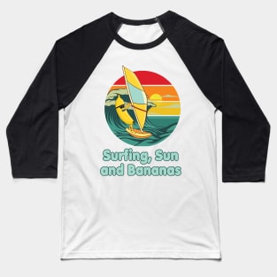 Surfing, Sun and Bananas Windsurfing funny Design Baseball T-Shirt